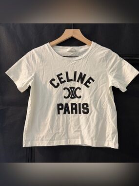 Celine Embroidered Graphic Black White T-Shirt Size Small